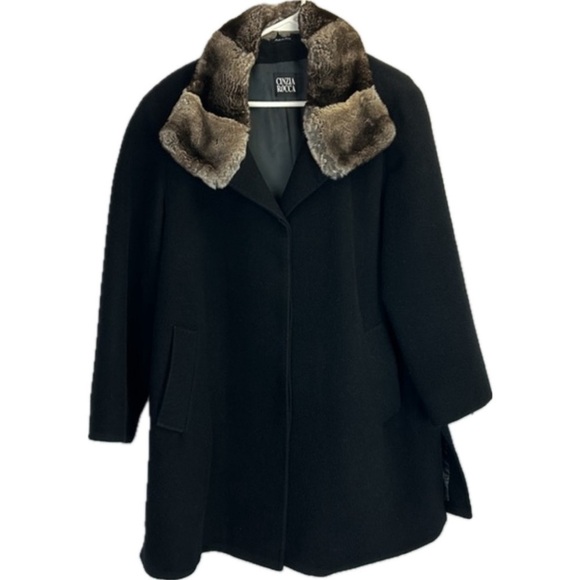 Cinzia Rocca Italian Baby Alpaca Black Winter Coat with Luxurious Fur Co… - Picture 1 of 13